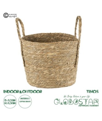 GloboStar® Artificial Garden TINOS 20292 Διακοσμητικό Πλεκτό Καλάθι - Κασπώ Γλάστρα - Flower Pot Μπεζ Φ35cm x Υ30cm